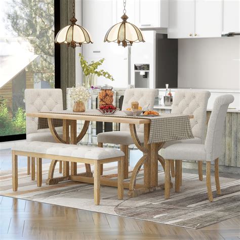 ( just the bench to sit )Merax 6 Pieces Wood Dining Table Set with ...