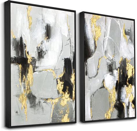 Amazon.com: Zessonic Black Abstract Wall Art Decor - 2 Pack 24" x 36 ...