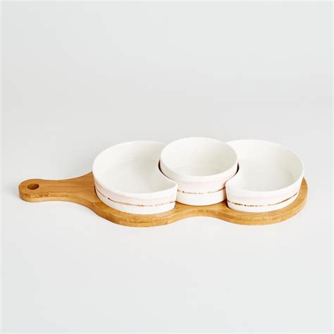 Buy Showstopper Set of 3 Porcelain Snack Bowls with Bamboo Tray from ...