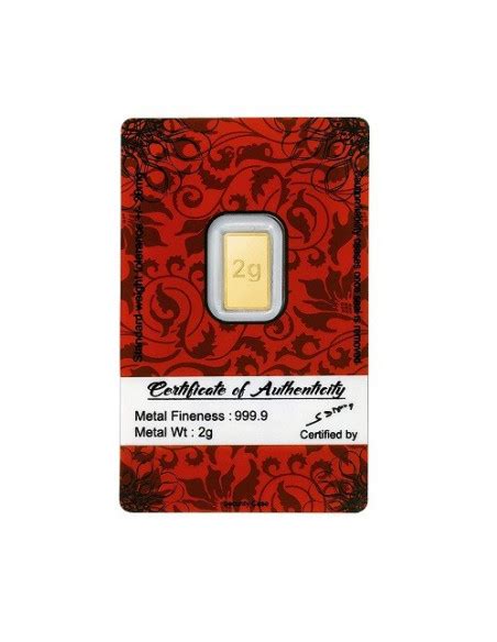 Bangalore Refinery Gold Bar Of 2 Grams in 24 Karat 999.9 Purity / Fin
