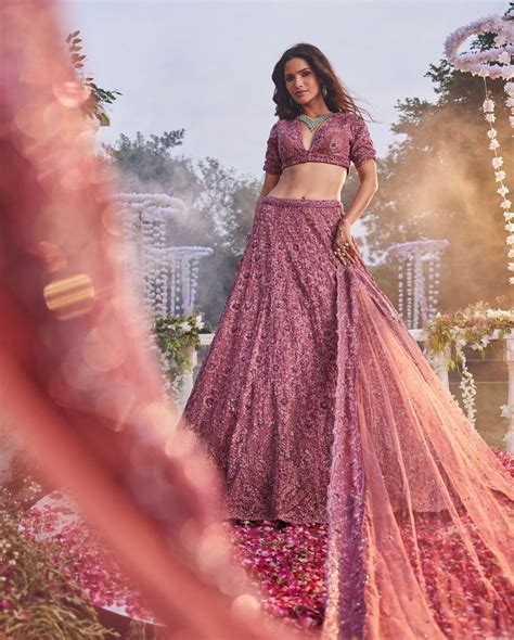 Pink Chinon Glitter Dori Work Lehenga – Kevionna