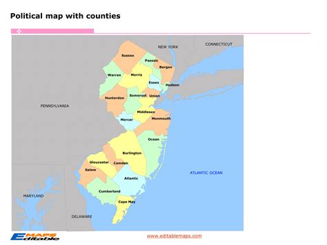 New Jersey county map - Editable PowerPoint Maps