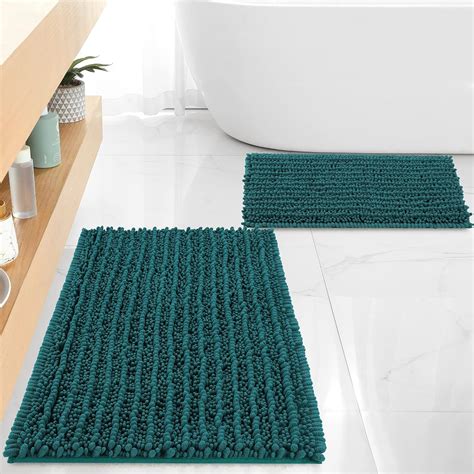 Amazon.com: FLOLEOPA Luxury Chenille Teal Green Bathroom Rugs Bath Mats ...