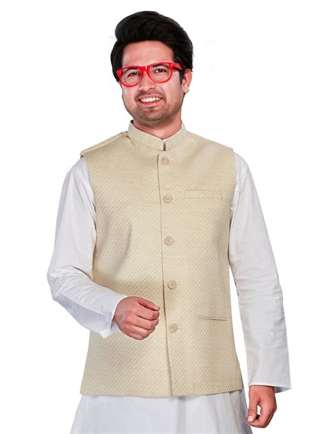 Classic Handcrafted Khaadi-Slub Checkered Nehru Jacket, Ivory, Regular ...