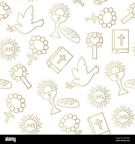 seamless golden pattern with christian religion icons- vector ...
