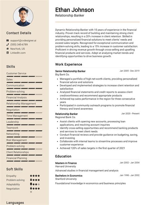 Relationship Banker Resume Example for 2024: Best Formatting Tips - CVDesigner.ai