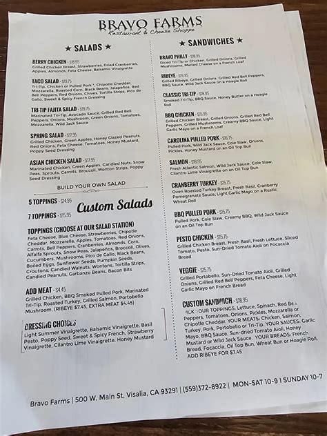 Bravo Farms Restaurant Visalia Menu - Updated November 2025