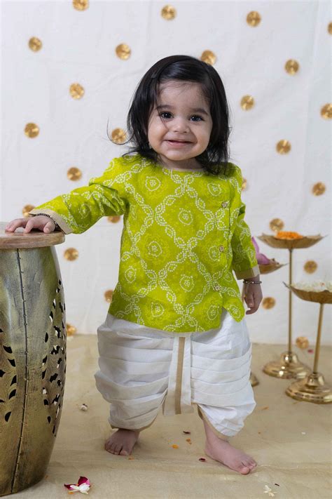 Pre-Order: Baby Boy Bandhani Print Cotton Dhoti Kurta Set - Green ...