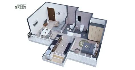 Seasons Green Kalyan Project Sample Flat Floor Plan 1 2 3 BHK