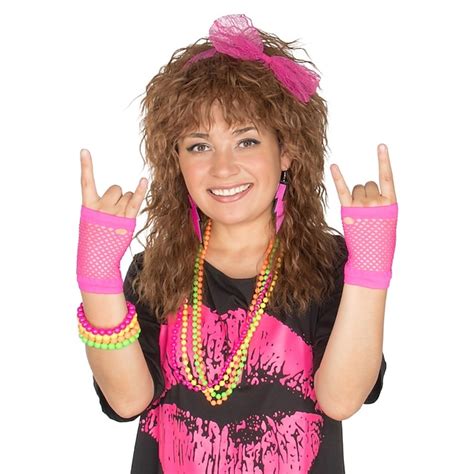 80s Wig Women Costume Wig Set Long Curly Brown Wig Party Carnival ...