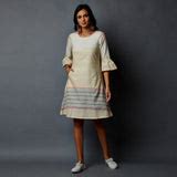 Pleated Bell Sleeve Dress – Indian Dobby