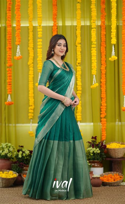Vedika - Bottle Green and Gold Scape Silk Halfsaree – Ivalinmabia