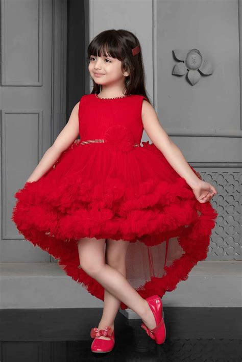 Red Net Multilayer With Ruffle Frock For Girls – Lagorii Kids