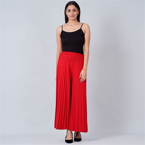 Red Wide Leg Pleated Palazzo – First Resort by Ramola Bachchan