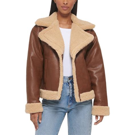 Levis Women's Sherpa Lined Faux Leather Bomber Jacket (Brown, XXL ...