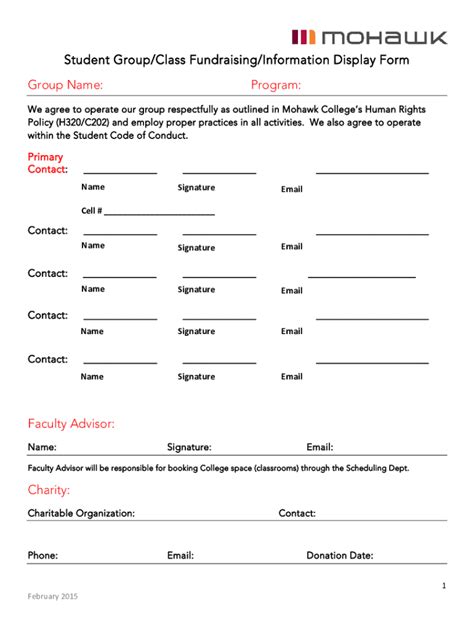 Fillable Online Student Group/Class Fundraising/Information Display ...