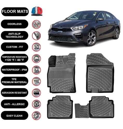 Floor Mats Liner Fits Kia Forte (2019-2023) Waterproof 4D Molded Black ...