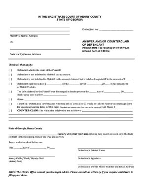 Georgia Answer and Counterclaim Form - Blank Fillable Template | Fill ...
