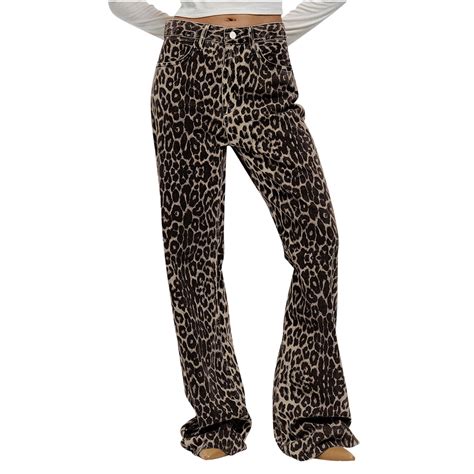 APEXFWDT Women Leopard Print Jeans Pants Casual Wide-Leg Cargo Pants ...