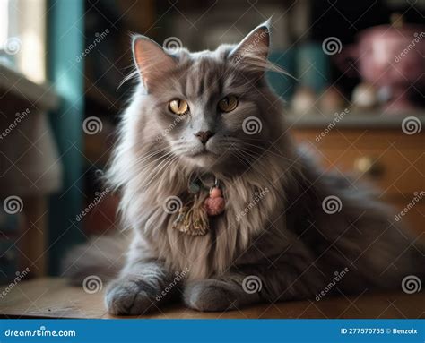 A Cute Grey Maine Coon Cat is Resting. Generative AI. Stock ...