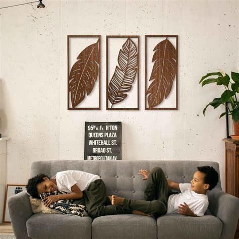 Amazon.com: Leaves Botanical Wood Wall Art Decor, 3 Panel Wood Wall ...