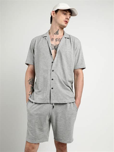 ₹1,259 | Campus Sutra men's Light Grey Heathered Knitted Co-Ord Set ...