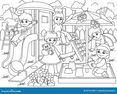 Playground. Coloring Book Page. Animals Cartoon. Coloring Page Outline Of Cartoon ...