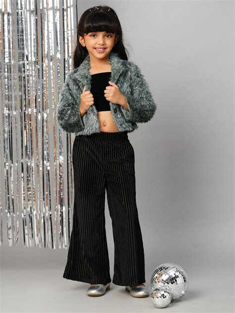 Lil Drama Glam Up Party Fur Jacket With Palazzo Pant Co-Ordinates Set ...