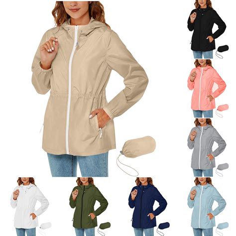 Axiiglly Rain Jacket Women Waterproof Windbreaker Jackets Hooded ...