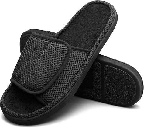 Amazon.com | mysoft Men's Open Toe Slippers Adjustable Wrap Memory Foam ...