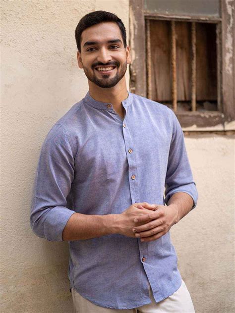 Steel Blue · Mandarin Collar Shirt - Earthy Route