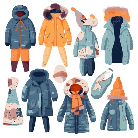 Winter Clothing Vector, Sticker Clipart Different Winter Jackets ...