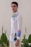 Buy White Cotton Embroidery Fish Handpainted Shirt For Men by Amrit ...