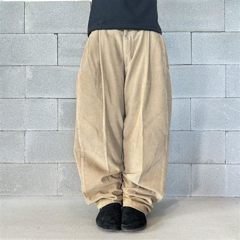 Baggy Tan Wide Wale Classic Pleated Corduroy Pants... | Depop