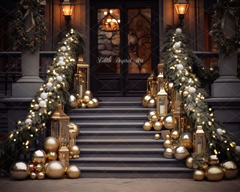 Christmas Backdrop Staircases Digital Photo, Christmas Digital ...