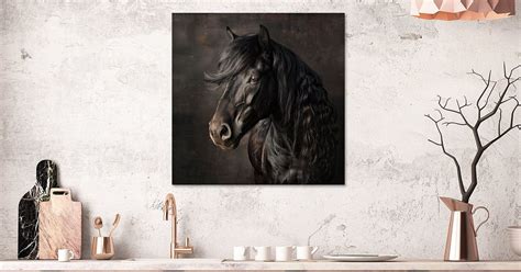 Friesian black horse animal portrait by Vlindertuin-Art on canvas ...