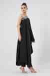 Buy Black Moss Crepe Embellished Crystal Asymmetric One Shoulder Kaftan ...