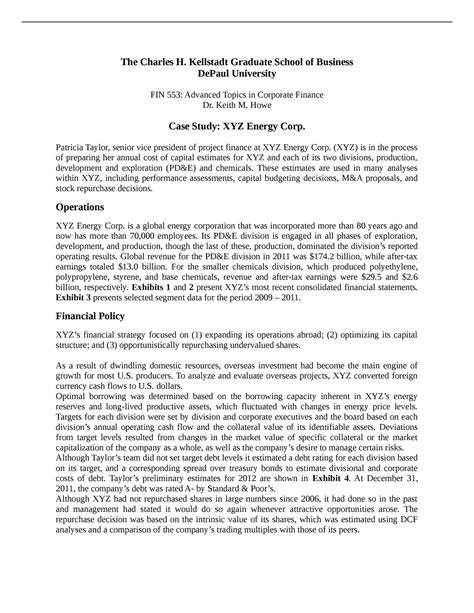 FIN553 Case Cost Of Capital - The Charles H. Kellstadt Graduate School ...