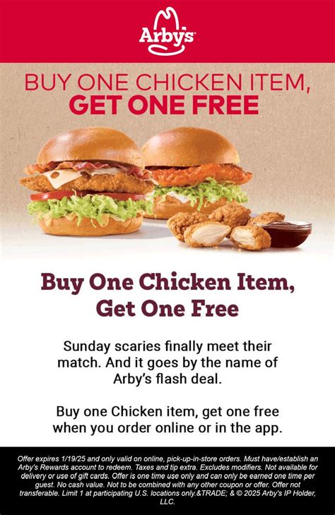 Second chicken item free today at Arbys | Arbys September 2025 Coupons ...