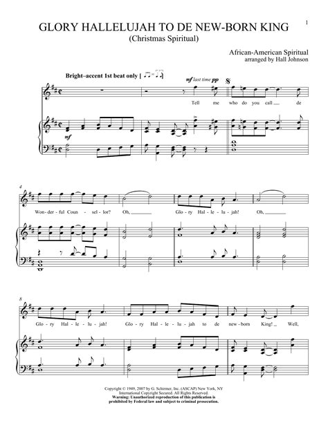 Glory Hallelujah To De New-born King by Hall Johnson Sheet Music for ...