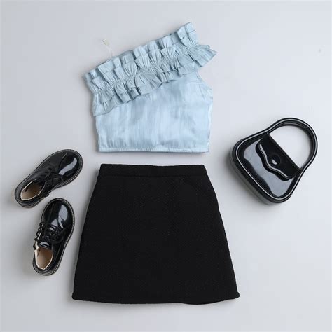Shop Frill Detail One Shoulder Party Crop Top With Glittered Skirt Set ...