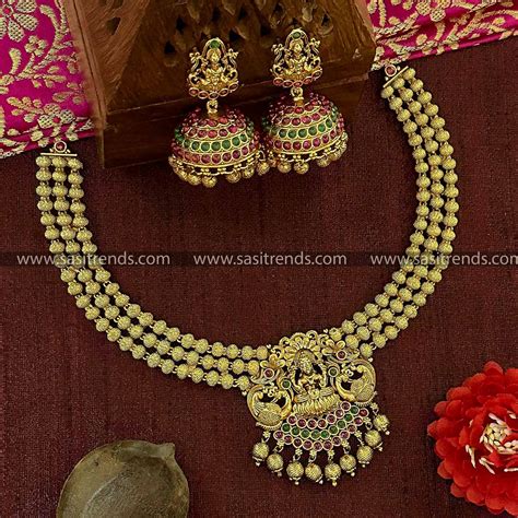 Traditional Bridal Lakshmi Peacock Necklace Set with Jhumkas – Sasitrends