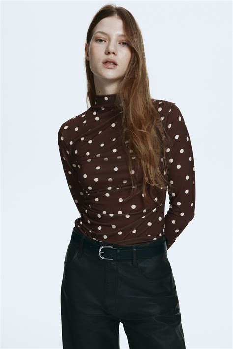 Women's Dark brown/Polka dot Draped jersey top | H&M IN