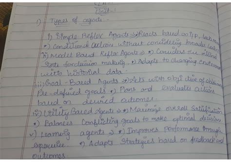 AI CLA 1 FULL Notes - CLA - LH 1) Types of i) Simple Reflex Agents ...