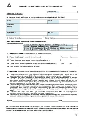GARDA STATION LEGAL ADVICE SCHEME. Application For Fr - Fill and Sign ...