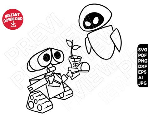 Wall E SVG Eva Clipart Dxf Png Clipart Cut File Outline - Etsy Hong Kong
