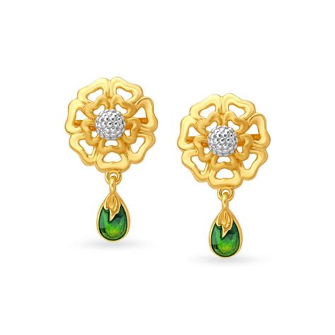 Verdant Floral Gold Drop Earrings
