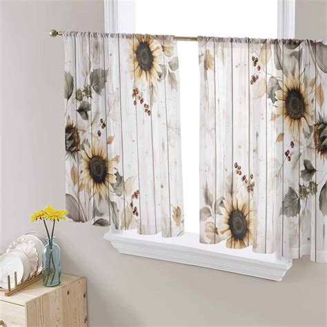 Vintage Sunflowers Semi Sheer Curtains 45 Inch Length 2 Panels Set ...