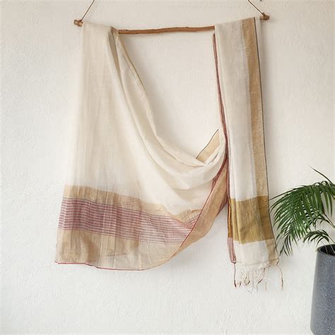 AAROHI- Linen White With Golden Zari Big Border Pallu Design Saree ...