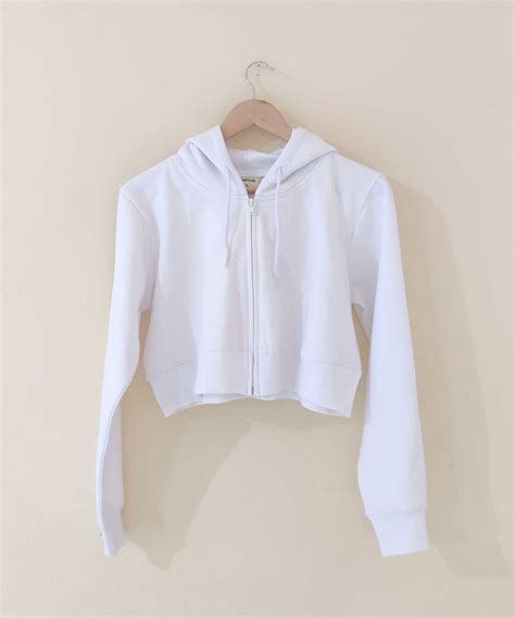 White - Basic Zipped Crop Hooded Sweatshirt